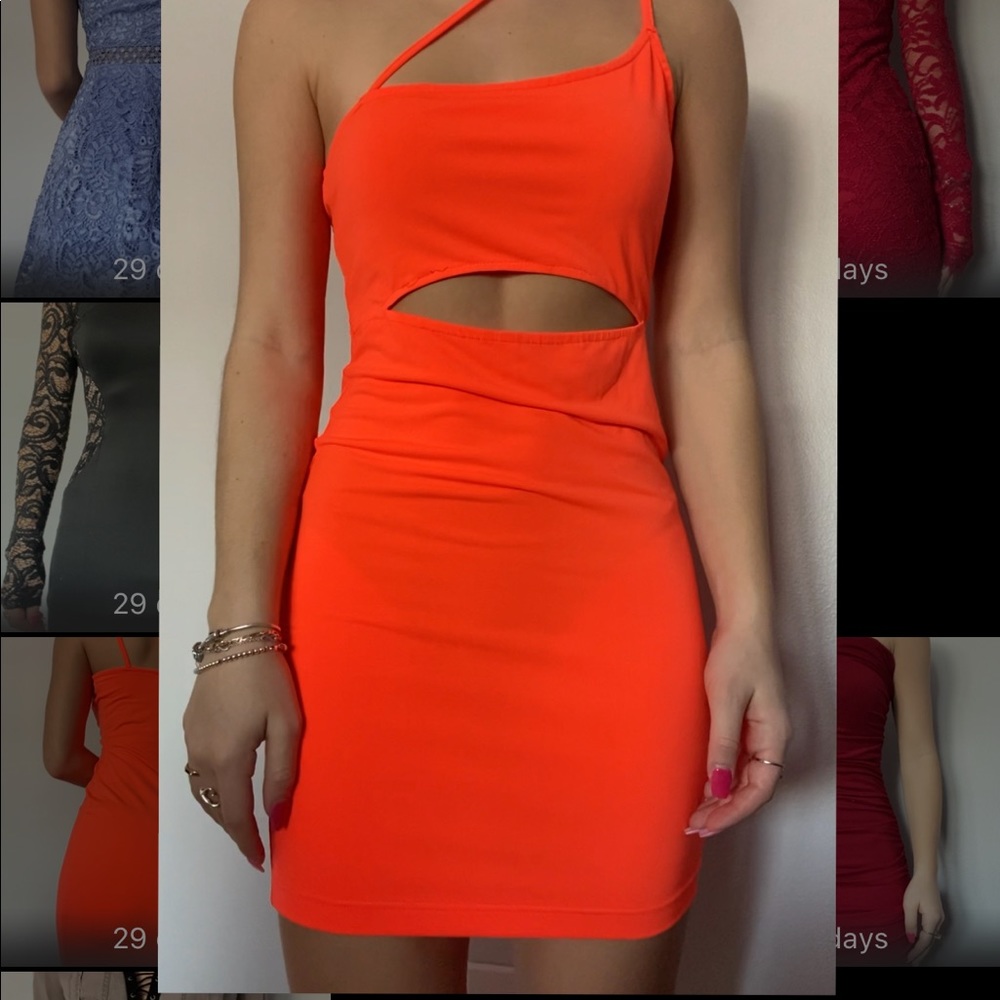 Forever 21 neon bodycon cut out dress